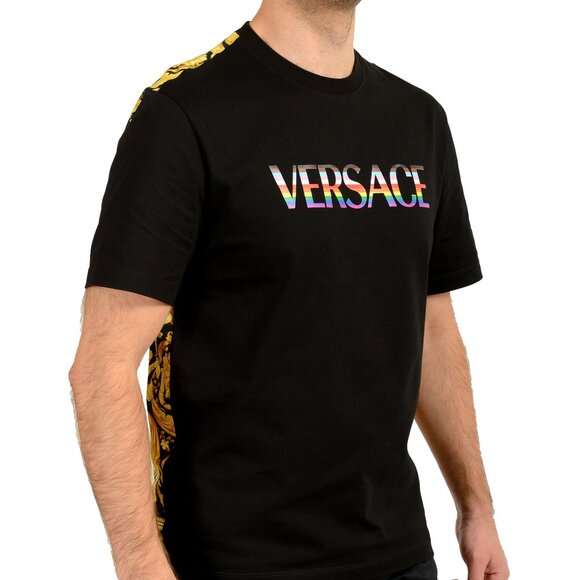 Versace Men's Barocco Pride Print Multi-Color Short Sleeve T-Shirt US XS IT 46 - Picture 2 of 6